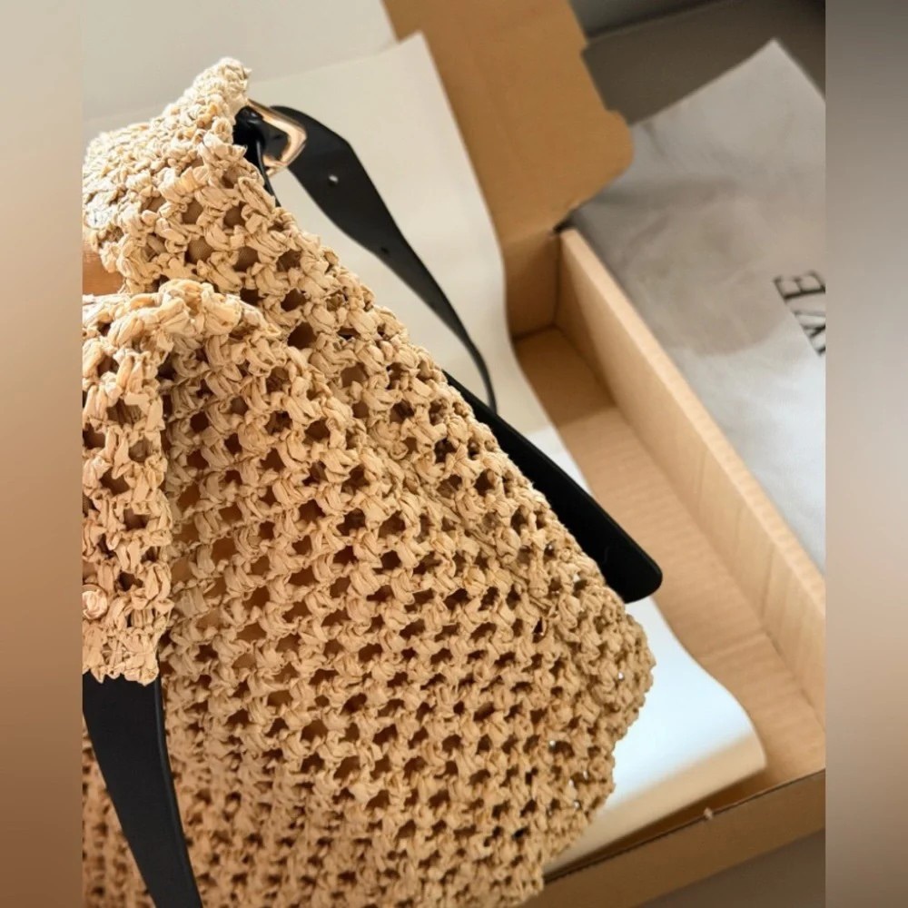 🌴LOEWE Straw Tote Bag Medium Shoulder Bag 32x28cm - Picture 4 of 9